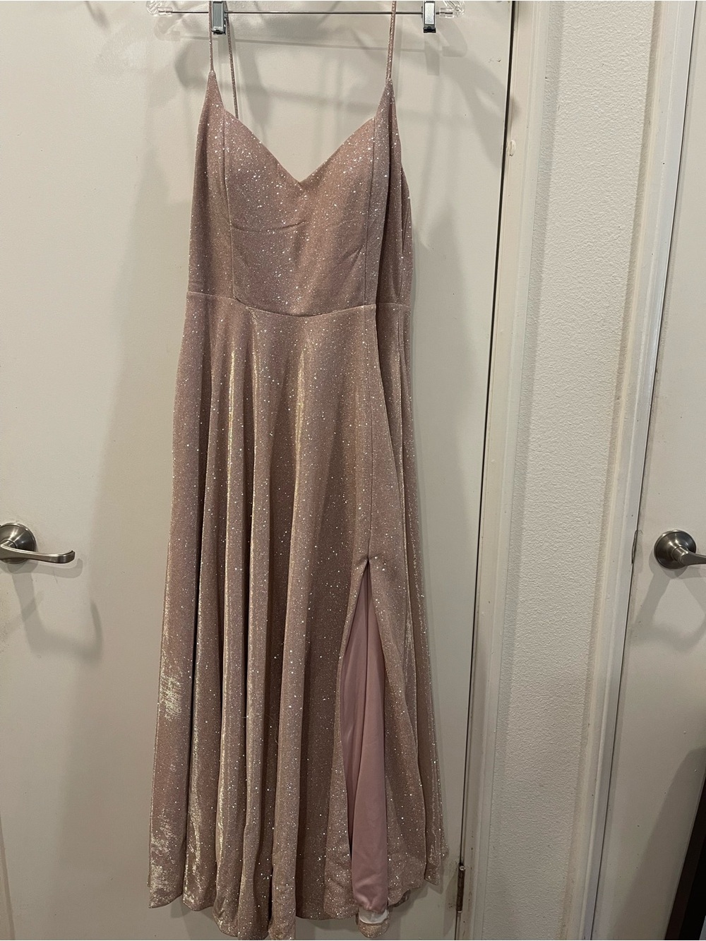 Windsor Sparkling Blush Pink V-Neck Prom Gown - Picture 2 of 8